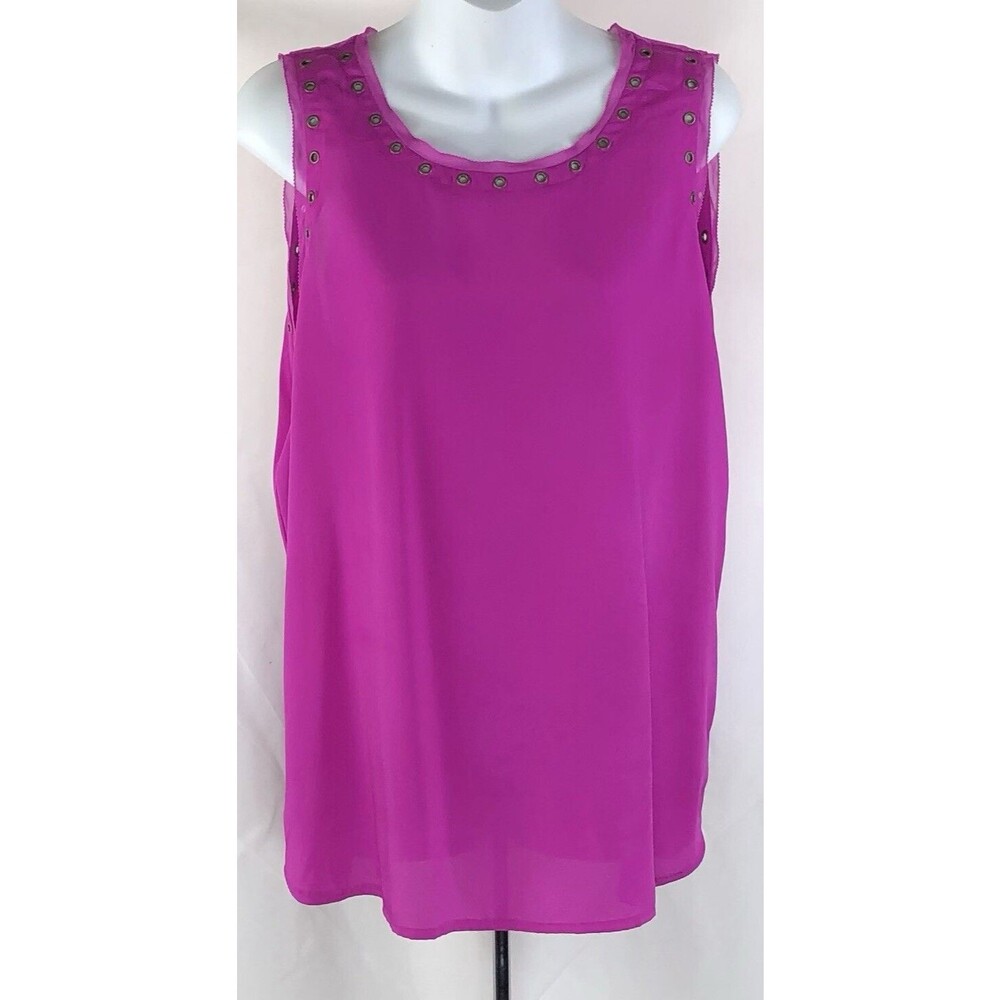 Worthington sleeveless chiffon top L purple rivets raw edge Metal Club Punk